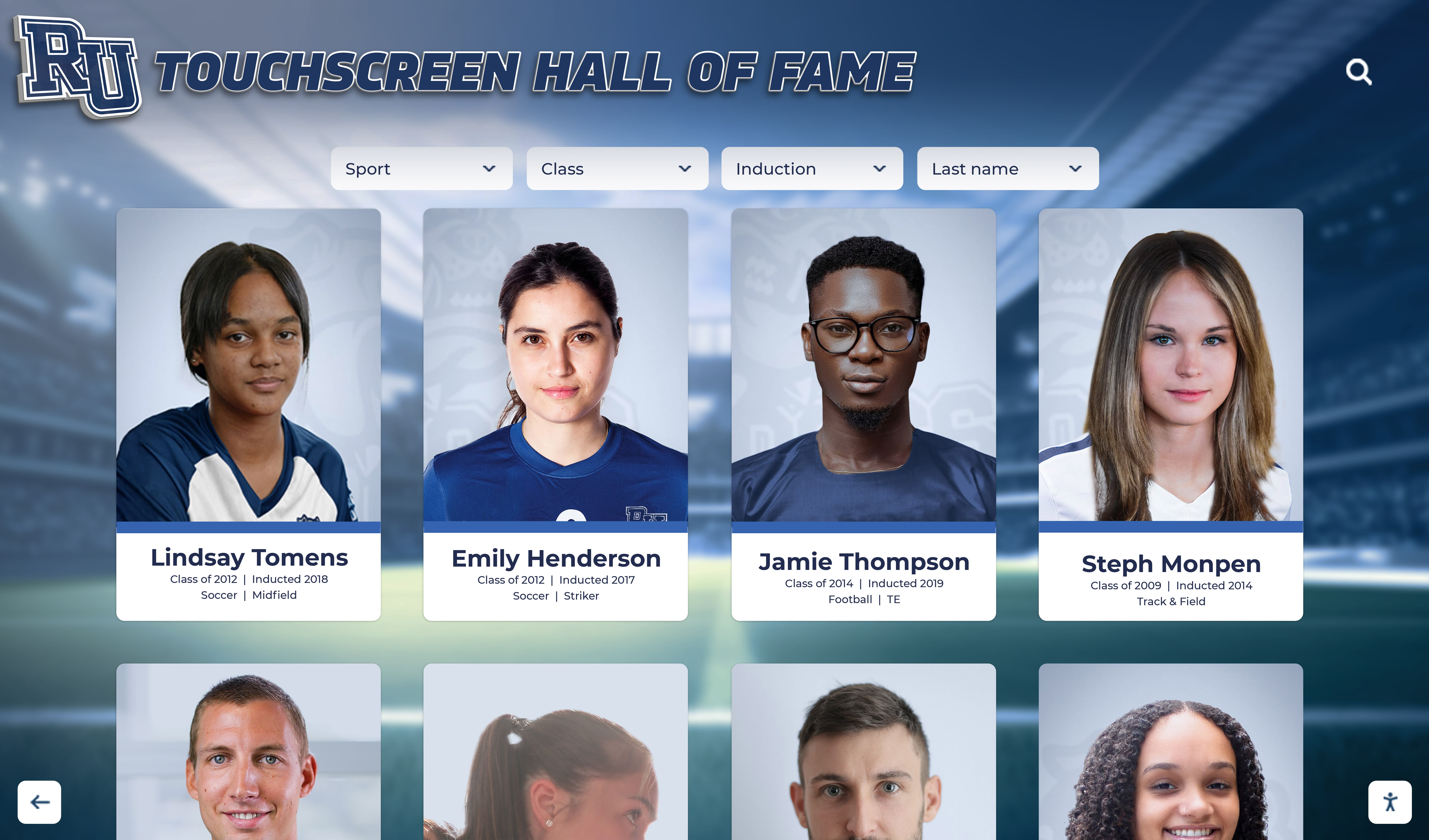 Athletic achievement database showing individual records and team championships