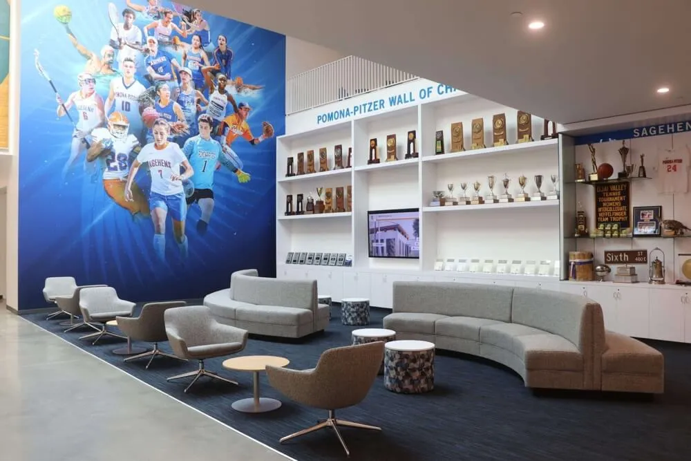 Athletic facility with trophy wall and achievements display