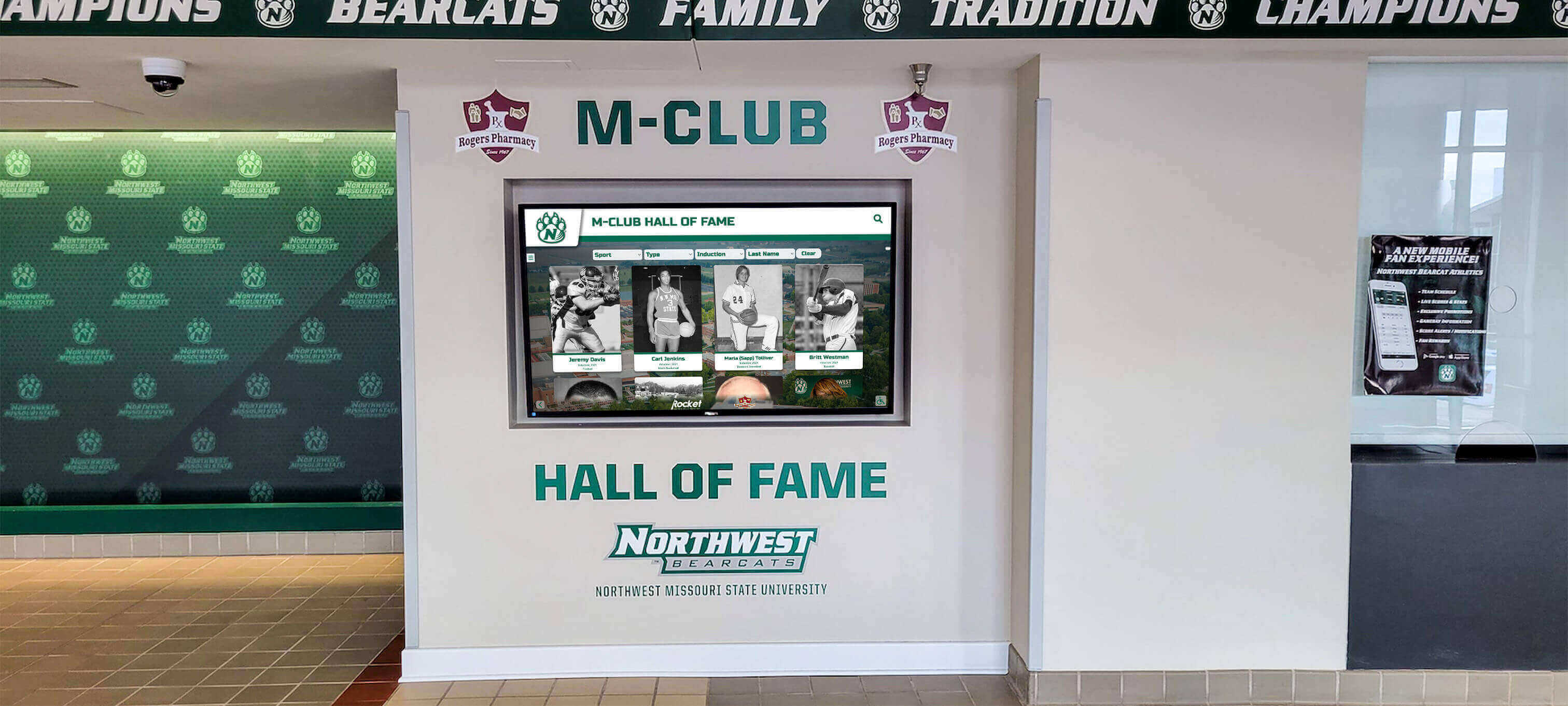 Digital hall of fame display celebrating athletic achievements
